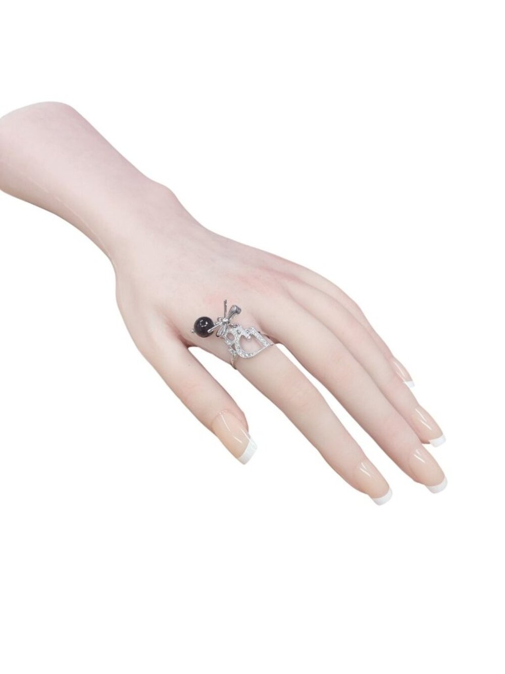 Dior Rhinestone Ribbon Motif Ring Silver - Picture 5 of 7